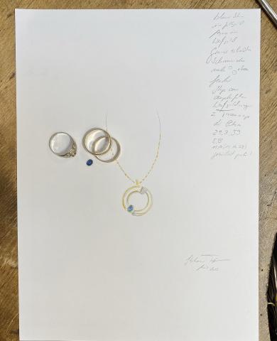Ideen Skizze für drei Ringe Schmuckumarbeitung