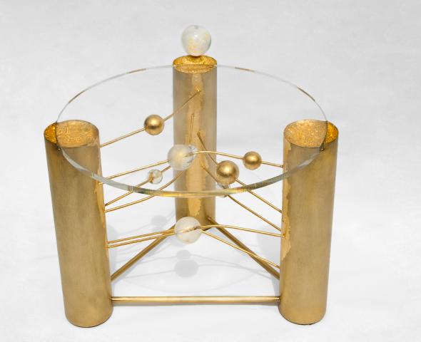 Tisch Messing mit Acryl und Bergkristallkugeln Tisch Messing mit Acryl und Bergkristallkugeln